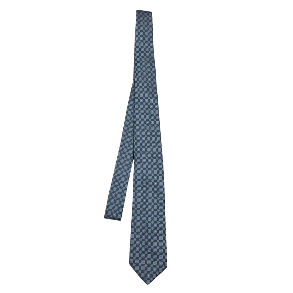 Hugo Boss Mens Silk Tie Grey Blue Geometric Square Made in Italy 50157412